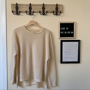 Cream Waffle Knit Bat Wing Top